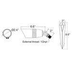 A sleek black landscape bullet light with conical head and pointed stake base for outdoor 12v use