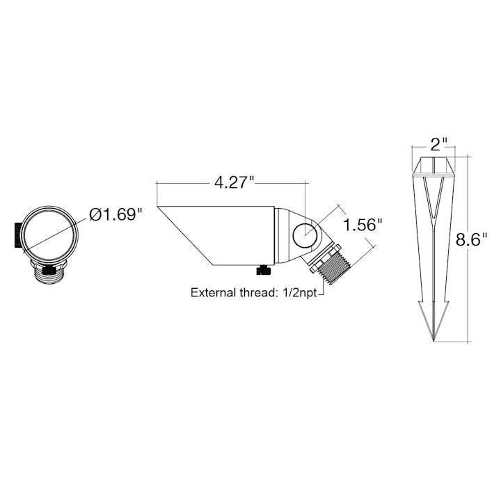 A sleek landscape bullet light in oil rubbed bronze with adjustable angle and metallic finish for outdoor use