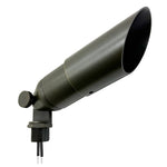 Dark bronze landscape bullet light with matte finish and adjustable mounting base for outdoor use in oil rubbed bronze