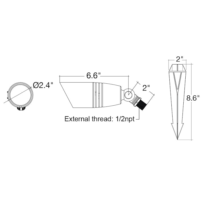 Outdoor landscape bullet light with sleek tapered design and oil rubbed bronze finish for 12V traditional use
