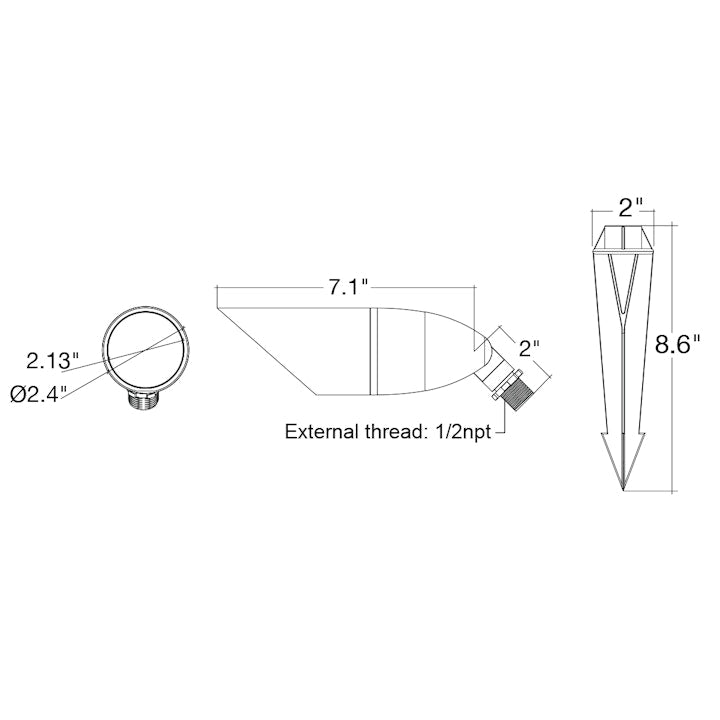 A sleek oil rubbed bronze landscape bullet light with conical design and threaded base for outdoor lighting
