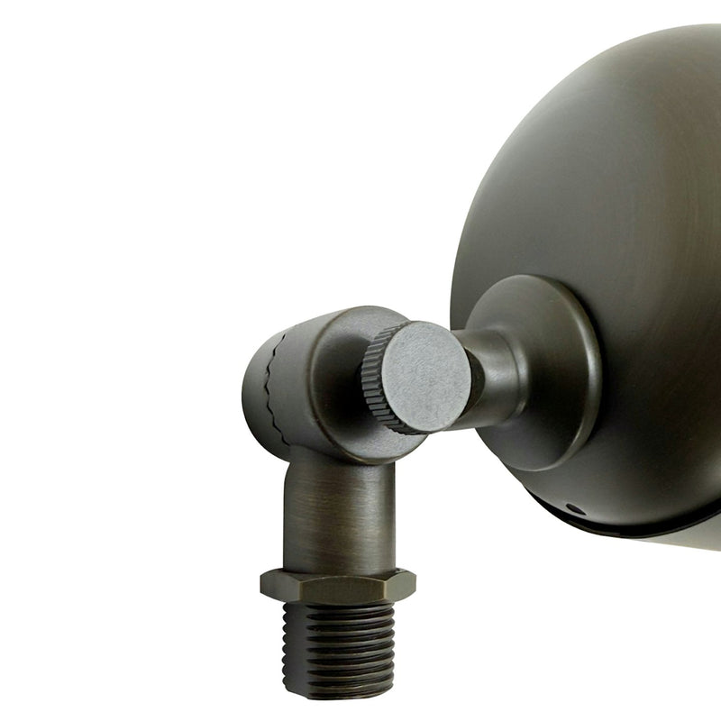 Bronze-finished landscape flood light with adjustable spotlight, threaded base, and oil rubbed bronze finish