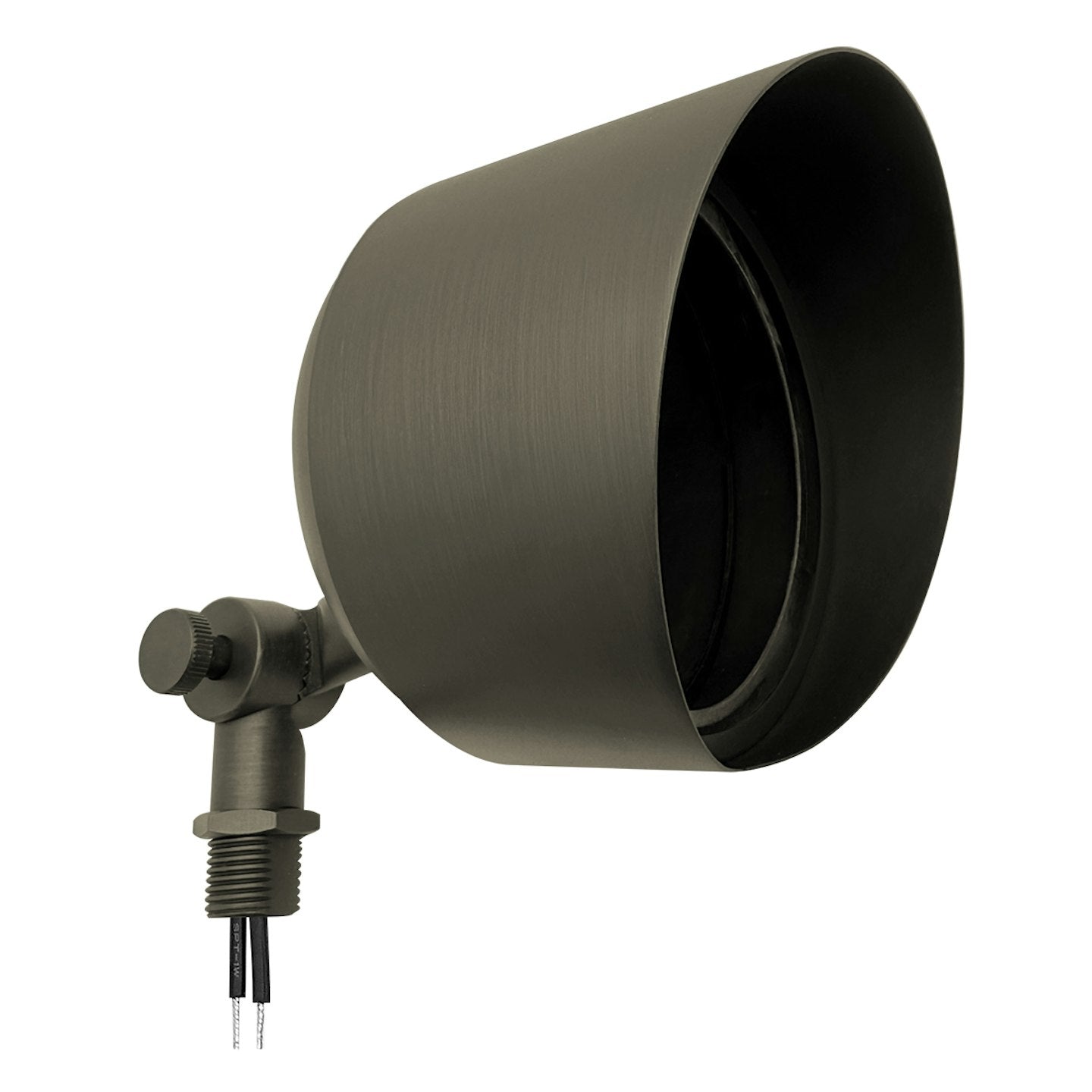 Matte black landscape flood light with cylindrical shade and adjustable bracket for outdoor use in garden lighting