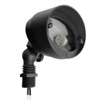 Black matte landscape flood light with adjustable head and exposed LED bulb housing for outdoor use