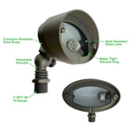 Landscape flood light small round 12v with oil rubbed bronze finish heat resistant glass lens and adjustable knuckle mount