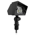 Black landscape flood light with adjustable mounting and visible led bulb in oil rubbed bronze finish for outdoor use