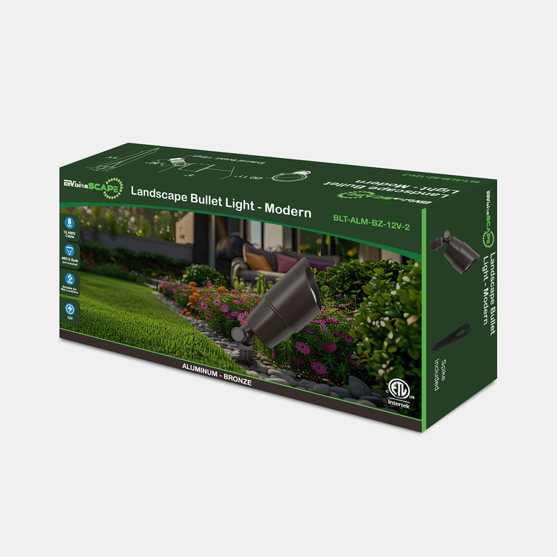 Modern bronze-finished aluminum landscape bullet light in sleek cylindrical design for outdoor lighting use