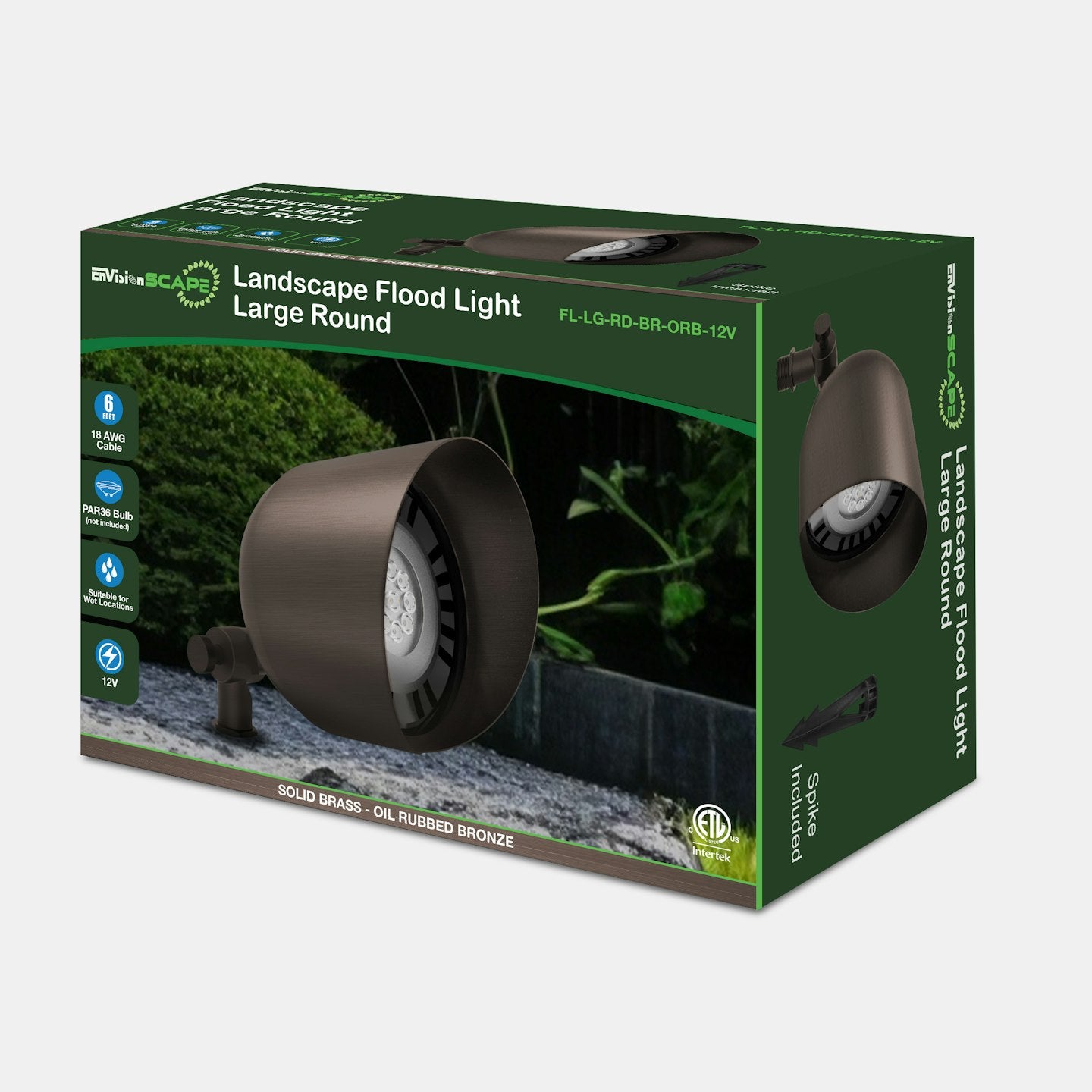 Oil rubbed bronze landscape flood light with solid brass construction and par38 bulb for outdoor lighting