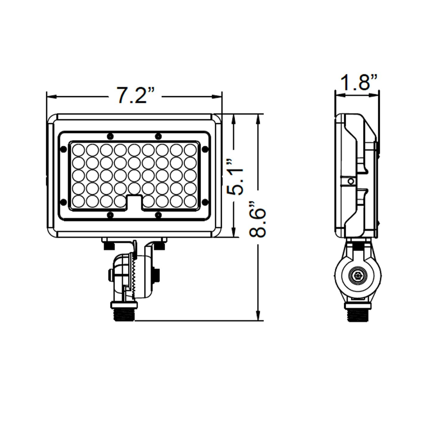 Rectangular led mini flood work light with 48 bulbs, amber 2200k, metal housing, adjustable bracket, white or bronze finish