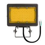 Black rectangular led mini flood with yellow diffuser panel exposed wiring 2200k amber 4200 lumen max integrated photocell