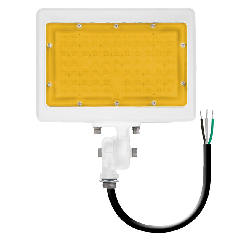 LED Mini Flood, 2200K Amber, 11,200 Lumen Max, Wattage Selectable, Integrated Photocell, 120-277V, White or Bronze Finish