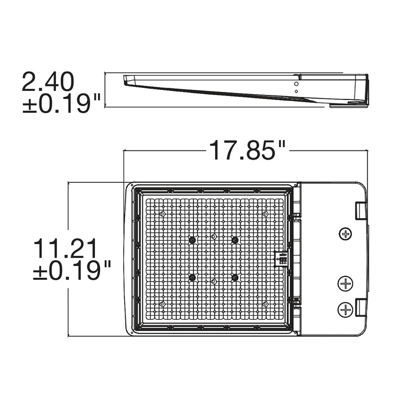 Rectangular led area light fixture with amber 2200k leds, control buttons, and bronze, black, white, or gray finish