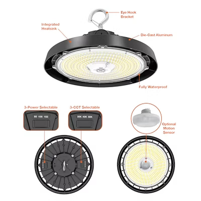 C-LINE: RHB3 UFO High Bays, 22,500 Lumen Max, Wattage and CCT Selectable, 120-277V, Black or White Finish