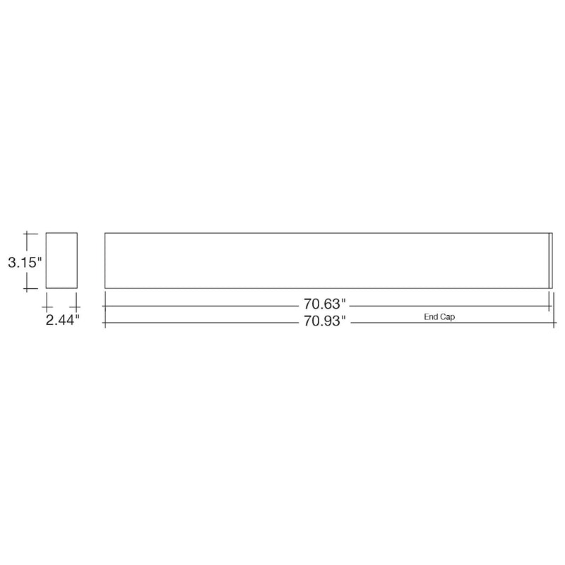 A simple black-and-white technical dimension drawing showing a rectangular product profile with end cap measurements and two side dimensions labeled 3.15 inches and 2.