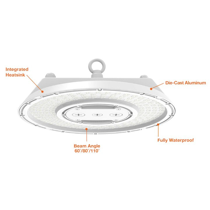 LED UFO High Bay, 25,050 Lumen Max, Wattage and CCT Selectable, 120-277V