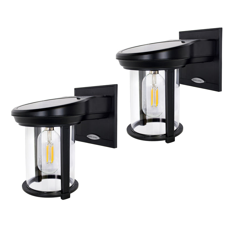 2PK Solar LED Coach Lantern, with Edison Bulb, 60 Lumens, 1W, 3.2V, 2400K CCT, Grey or Black