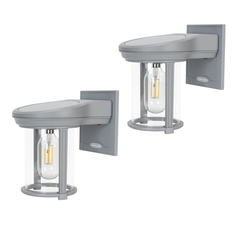 2PK Solar LED Coach Lantern, with Edison Bulb, 60 Lumens, 1W, 3.2V, 2400K CCT, Grey or Black