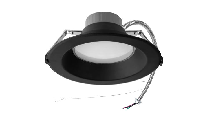 10" LED Commercial Downlight, 3000 Lumen Max, Wattage and CCT Selectable, 120-277V, Black