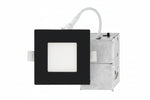 Square light fixture with black frame and white square in center on a white background