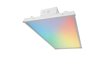 White rectangular led rgbw linear panel light with smooth design and colorful gradient illumination for linear high bay use