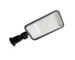 A rectangular LED street light with a black housing, adjustable mounting bracket, and white diffuser, shown on a plain white background.