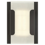 Modern wall light fixture with bronze frame and white glass on a white background