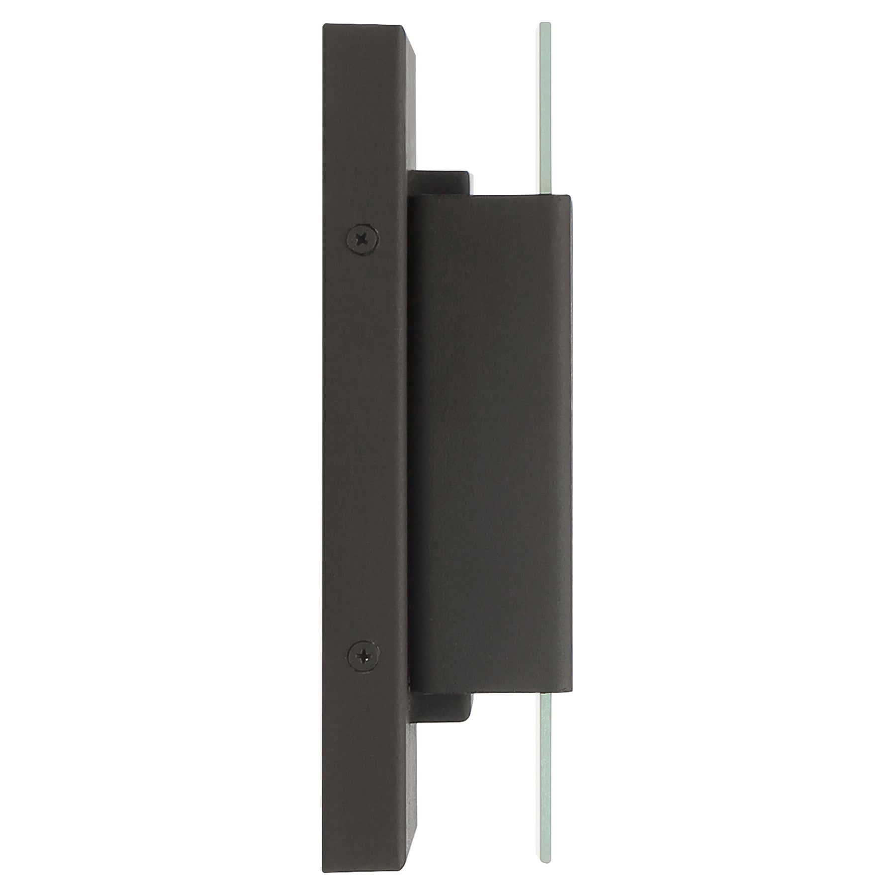 Bronze rectangular wall-mounted device with a thin vertical rod on a white background