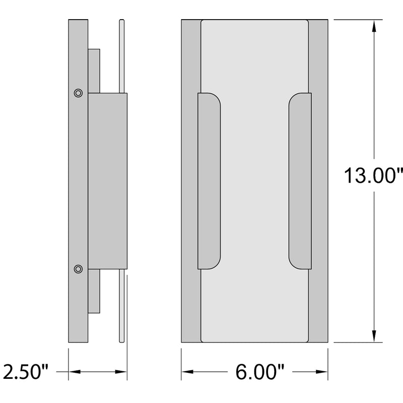 Technical drawing of a wall mount light with dimensions labeled