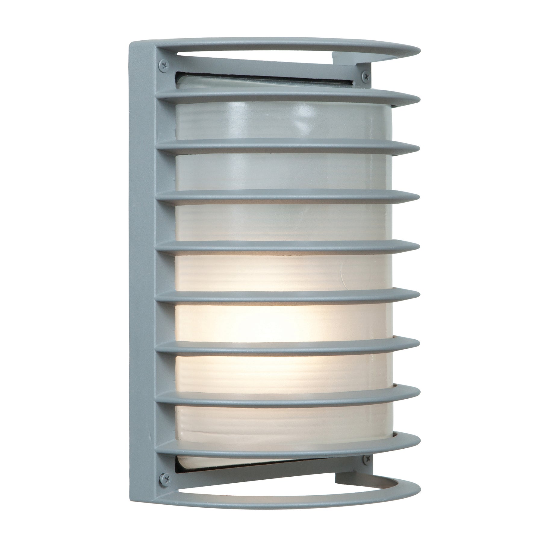 Satin outdoor wall light fixture with a white interior on a white background