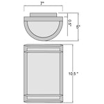 Dimensions of a wall-mounted vanity with round mirror and rectangular cabinet.