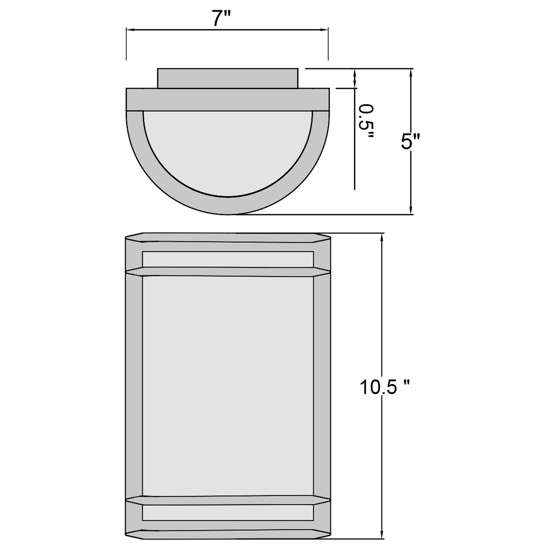 Dimensions of a wall-mounted vanity with round mirror and rectangular cabinet.