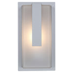 Satin finish wall light fixture with ribbed glass on a white background