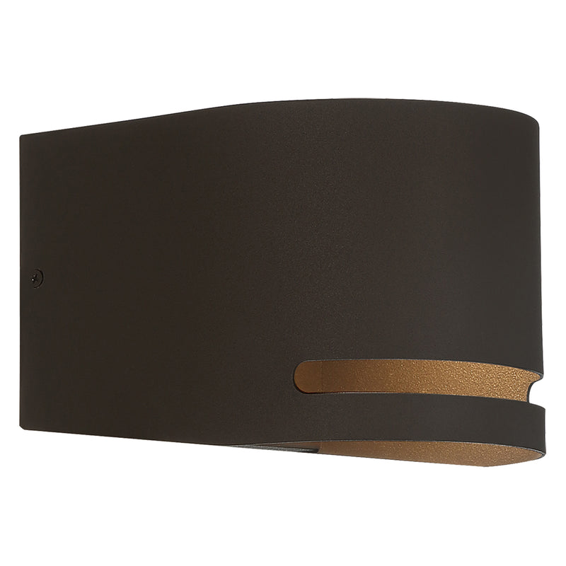 Bronze wall light fixture with a brown accent on a white background