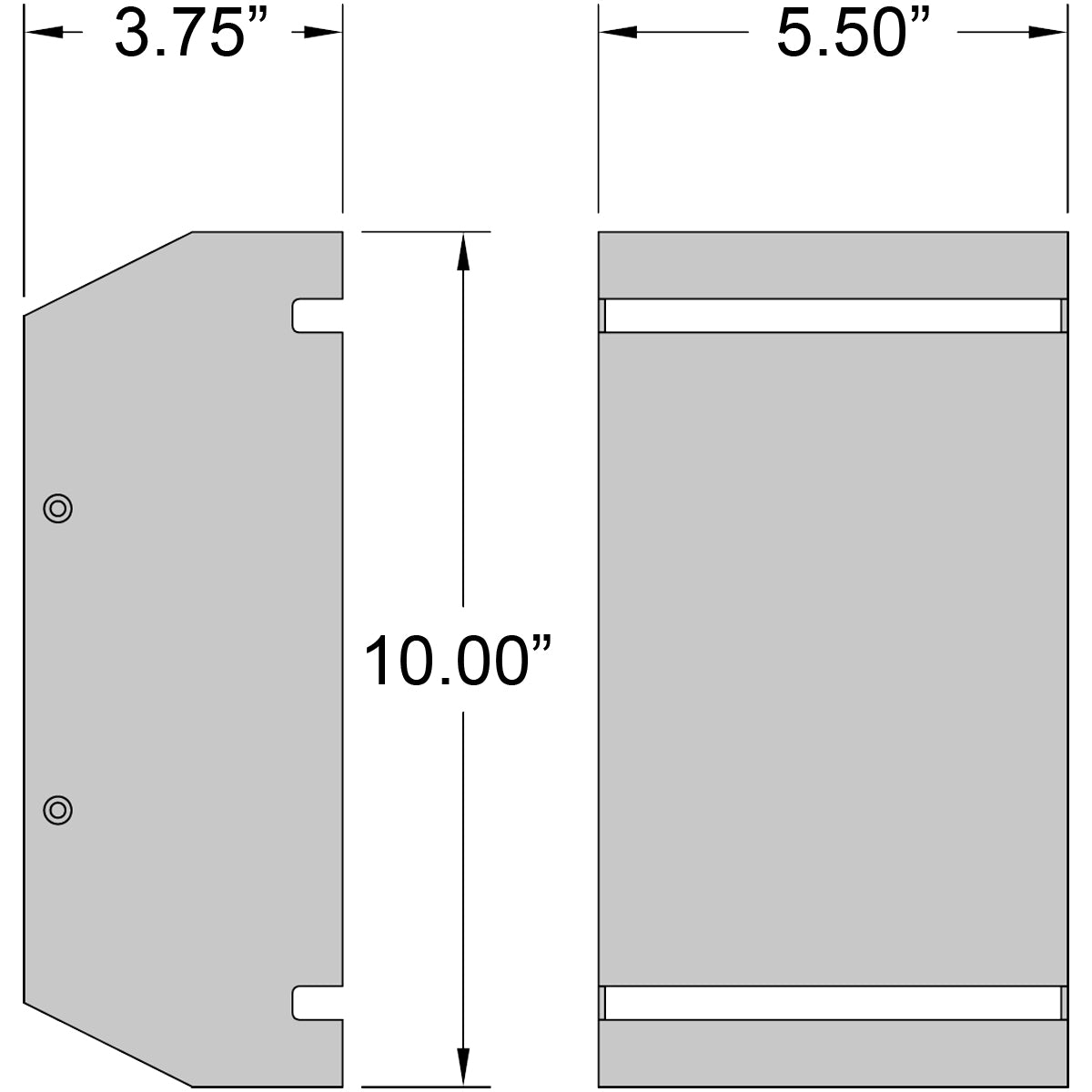 Dimensions of a wall mount light with labeled dimensions.