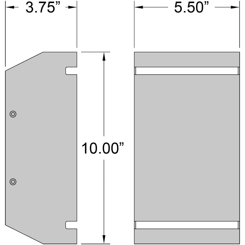 Dimensions of a wall mount light with labeled dimensions.