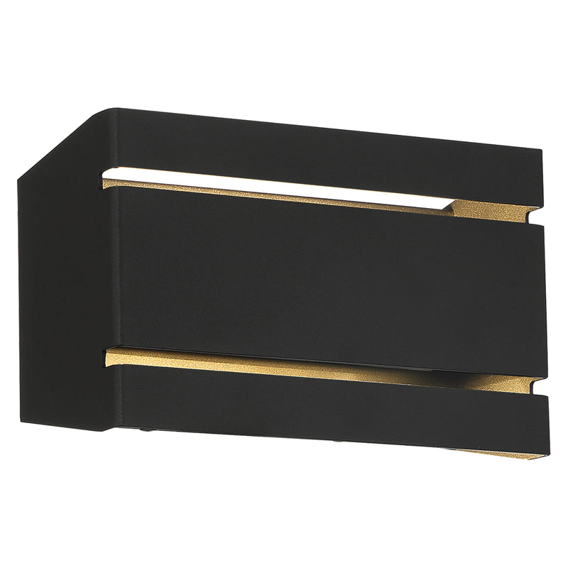 Black and gold wall-mounted shelf on a white background