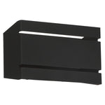 Black wall-mounted light fixture on a white background