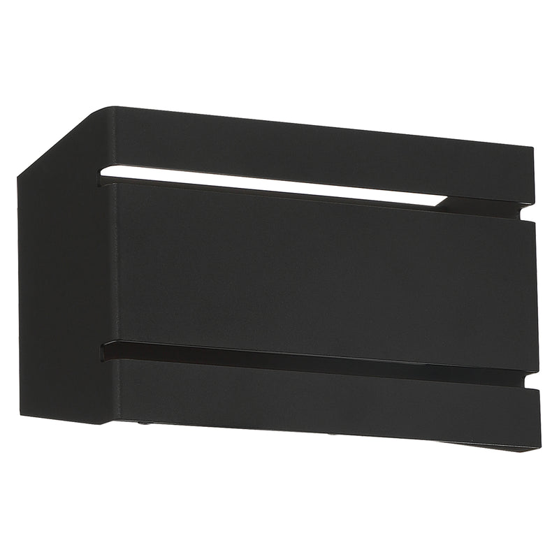 Black wall-mounted light fixture on a white background