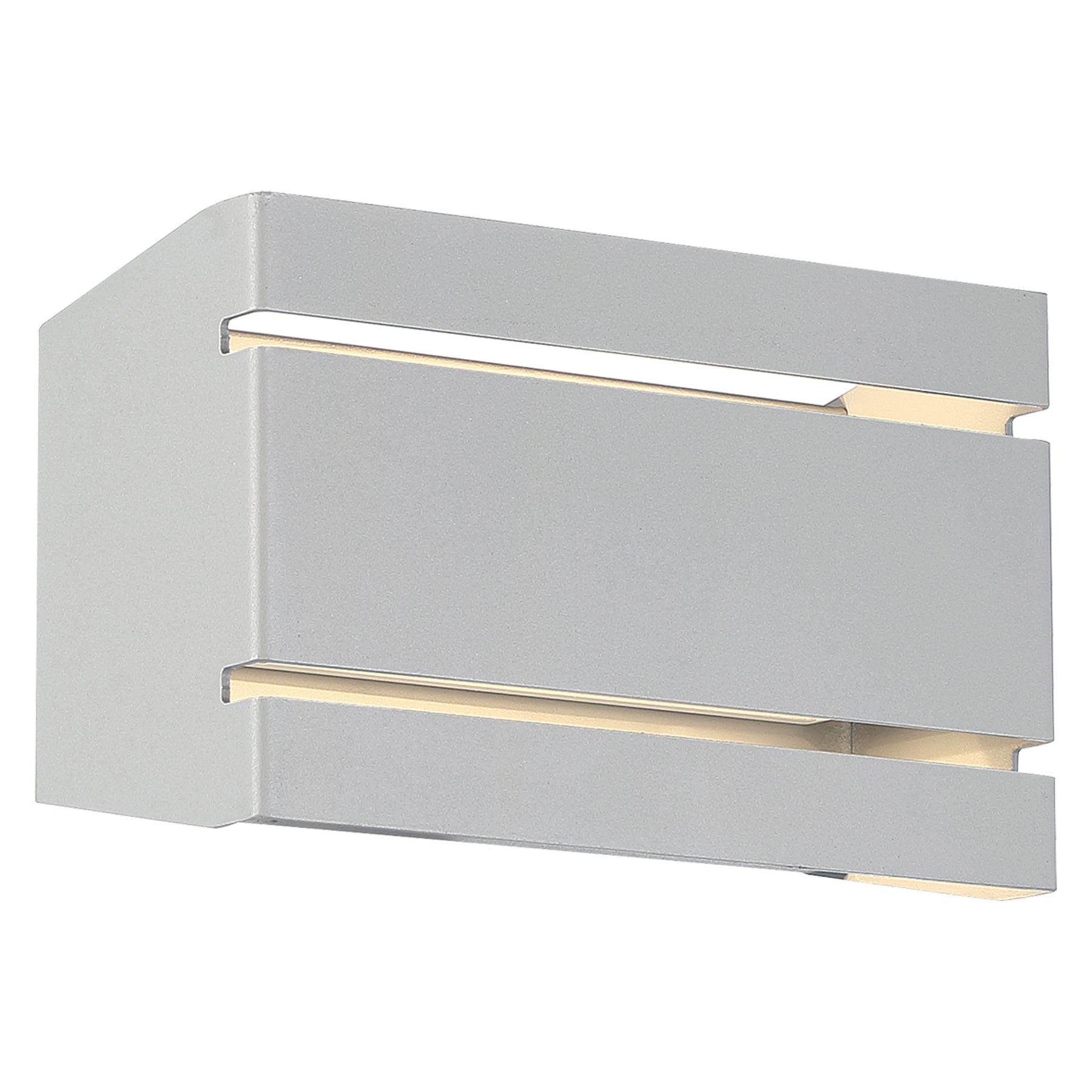 Modern satin finish wall-mounted light fixture with two horizontal lights on a white background