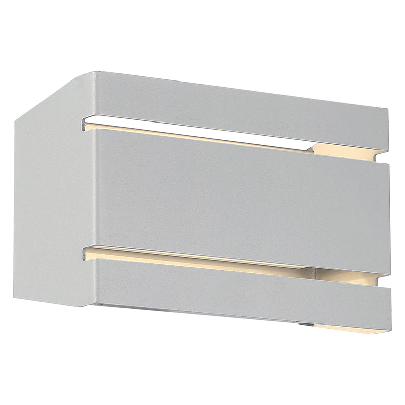 Modern satin finish wall-mounted light fixture with two horizontal lights on a white background