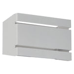 Modern wall-mounted light fixture with a satin finish on a white background