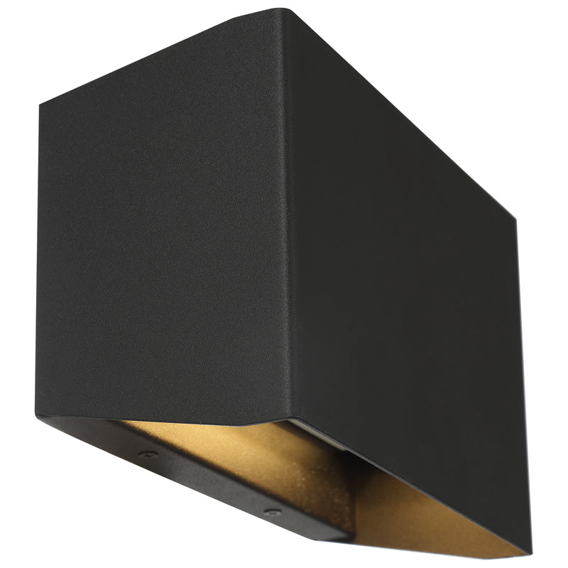 Black square wall light fixture on a white background