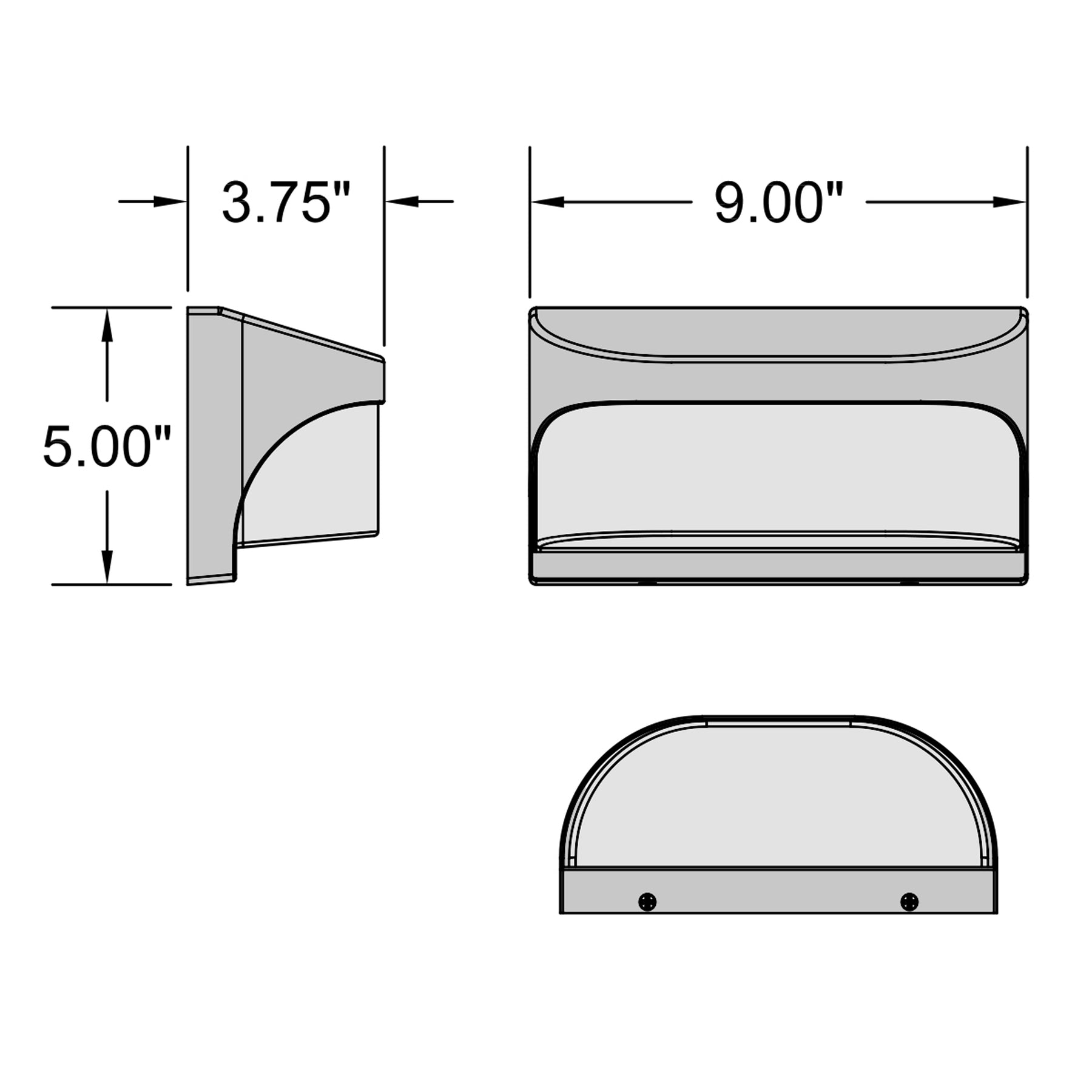 Dimensions of an Outdoor LED Wall Mount with dimensions labeled on a white background