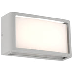 Modern wall-mounted light fixture with white shade and satin frame on a white background