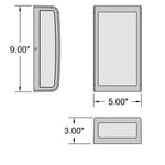 Dimensions of a rectangular wall light with measurements indicated.