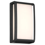 Rectangular wall light fixture with black frame and white glass on a white background