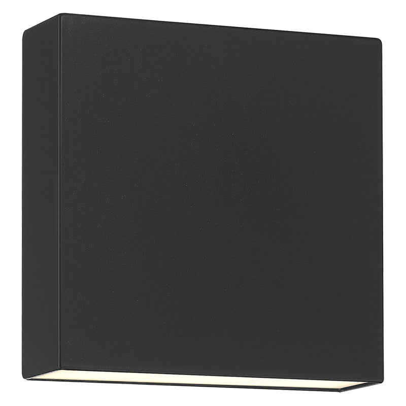 Black square wall light fixture on a white background