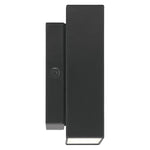 Black wall-mounted outdoor light fixture on a white background