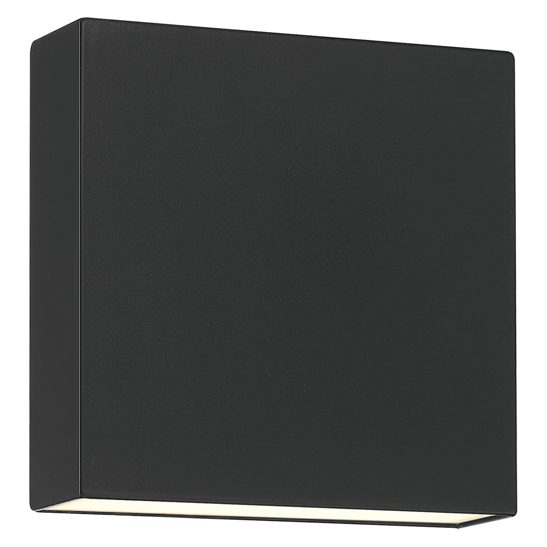 Black square wall light fixture on a white background