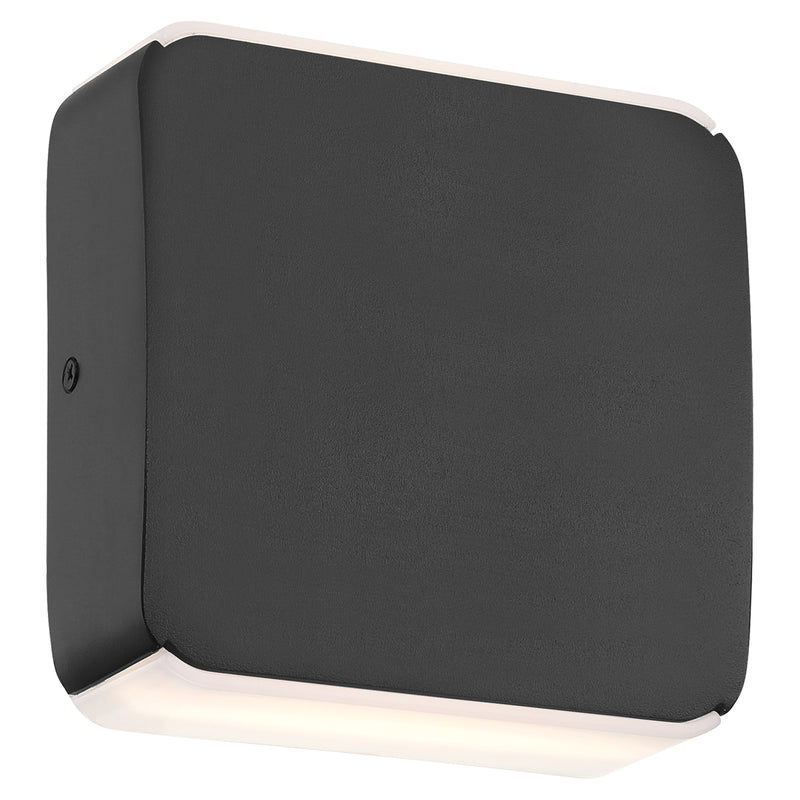 Black square wall light fixture on a white background